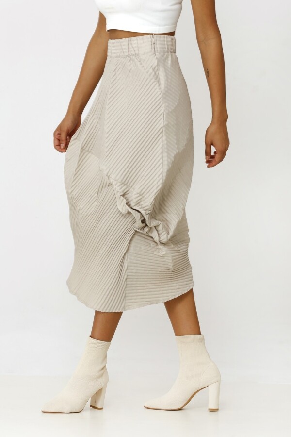 Asymmetric Pleated Taffeta Skirt - Beige