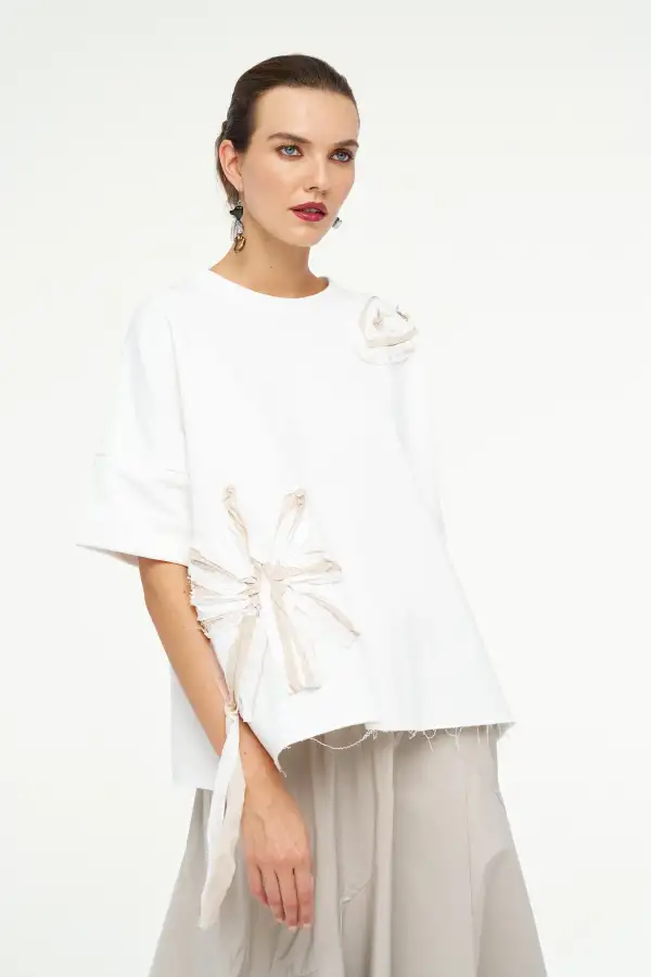 Adhara Üç İplik Bluz - Beyaz - 3
