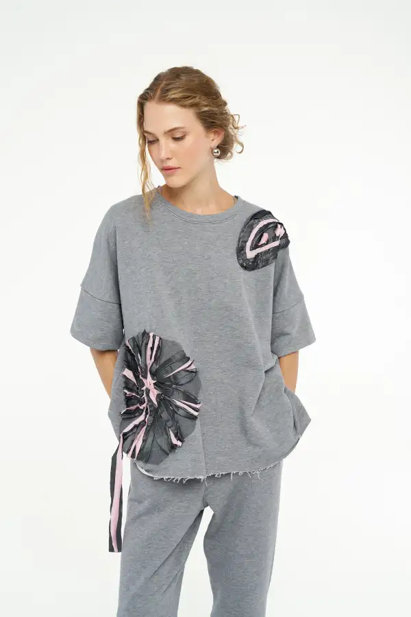 Adhara Üç İplik Bluz - Gri - 1