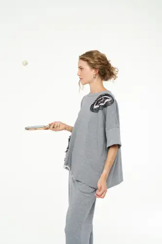 Adhara Üç İplik Bluz - Gri - 2