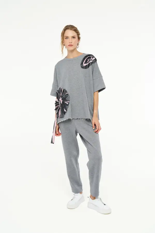 Adhara Üç İplik Bluz - Gri - 4