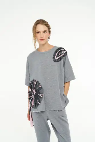 Adhara Üç İplik Bluz - Gri - 5