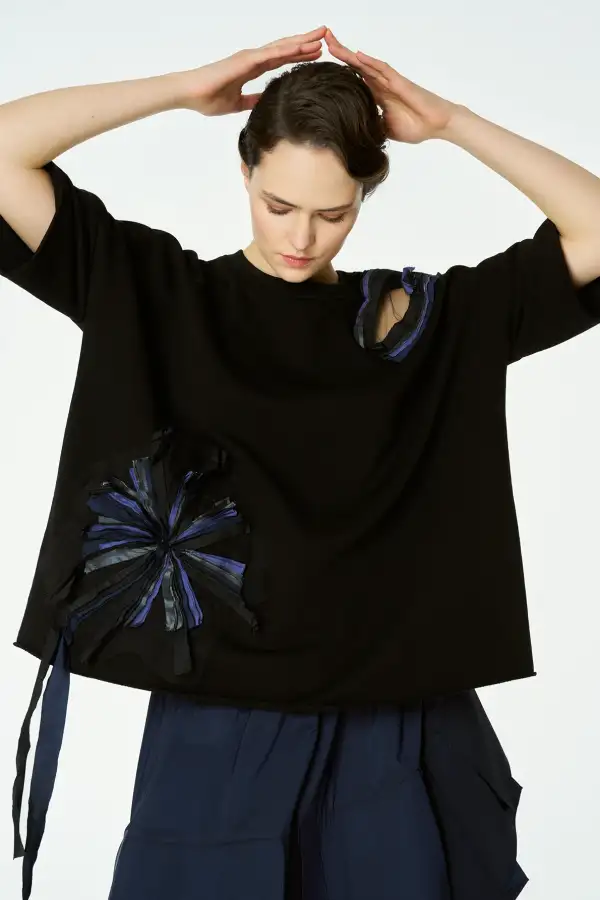 Adhara Üç İplik Bluz - Siyah - 1