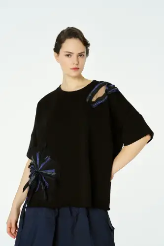 Adhara Üç İplik Bluz - Siyah - 3