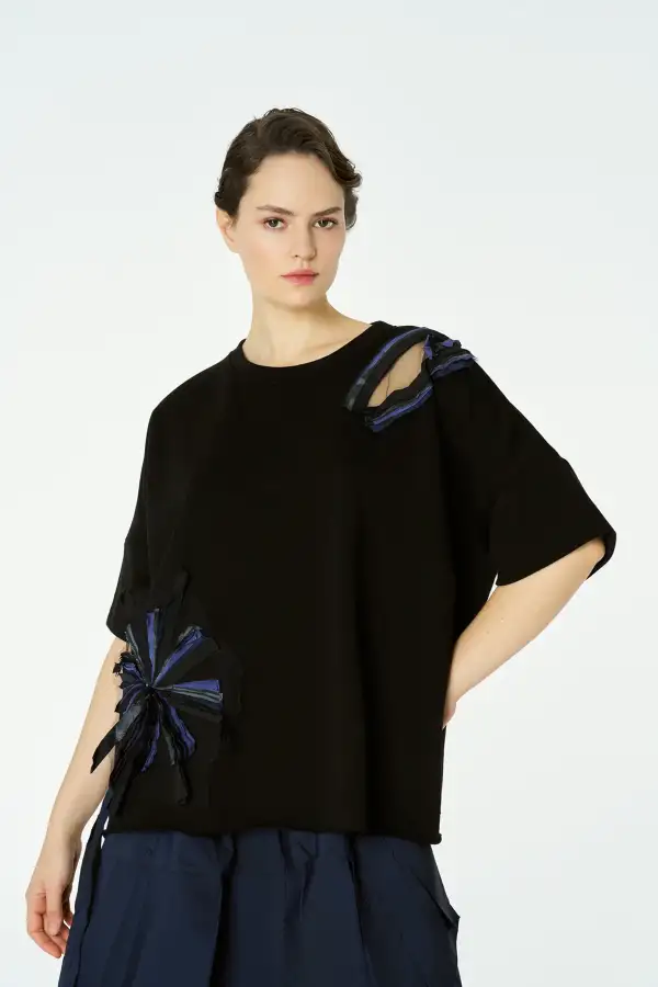 Adhara Üç İplik Bluz - Siyah - 3