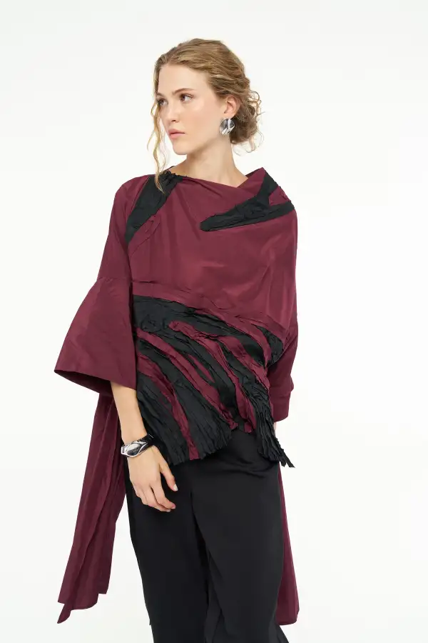Adhara Uzun Kol Bluz - Bordo - 2