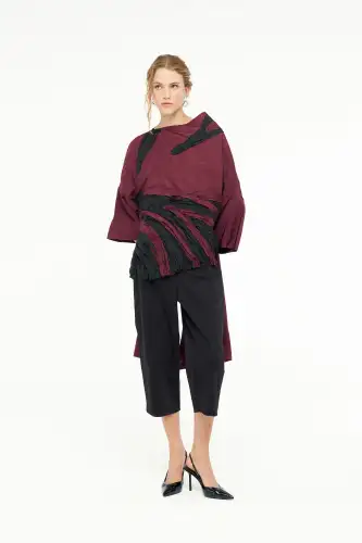 Adhara Uzun Kol Bluz - Bordo - 4