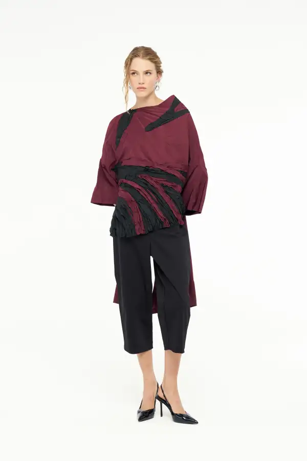 Adhara Uzun Kol Bluz - Bordo - 4