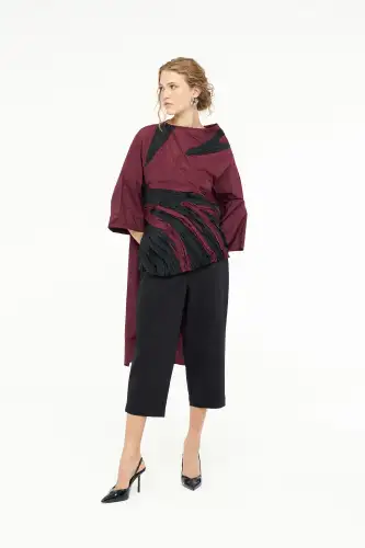 Adhara Uzun Kol Bluz - Bordo - 1