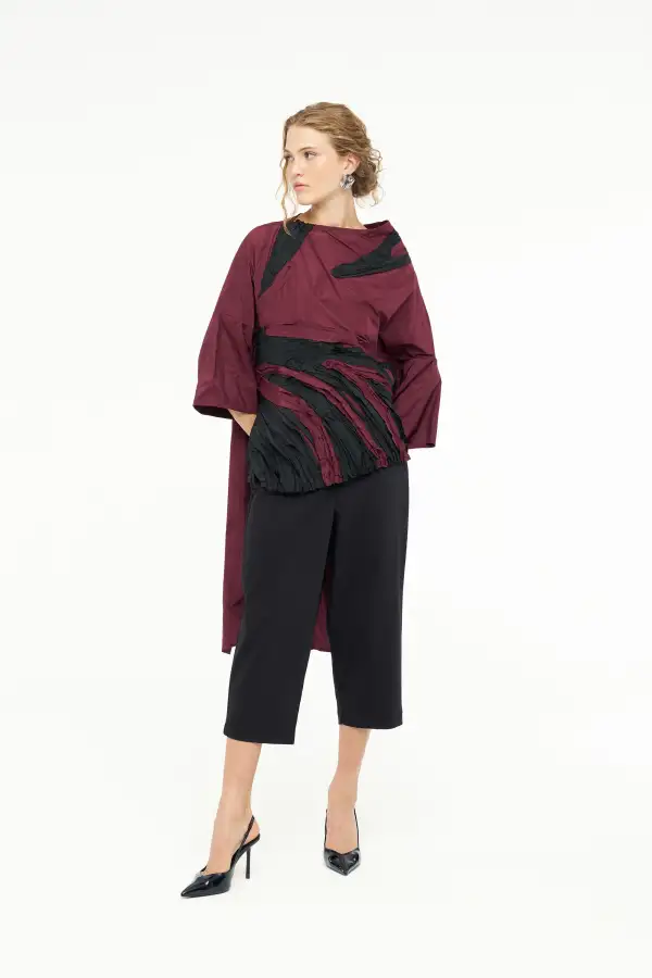 Adhara Uzun Kol Bluz - Bordo - 1