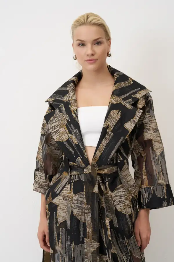 Altın Desenli Jakarlı Transparan Marathi Kap - 2