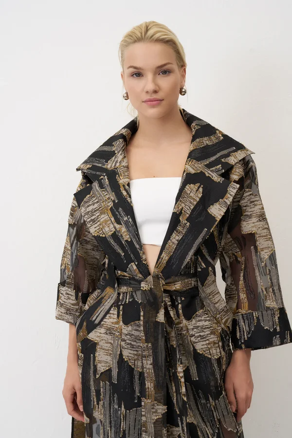 Altın Desenli Jakarlı Transparan Marathi Kap - 2