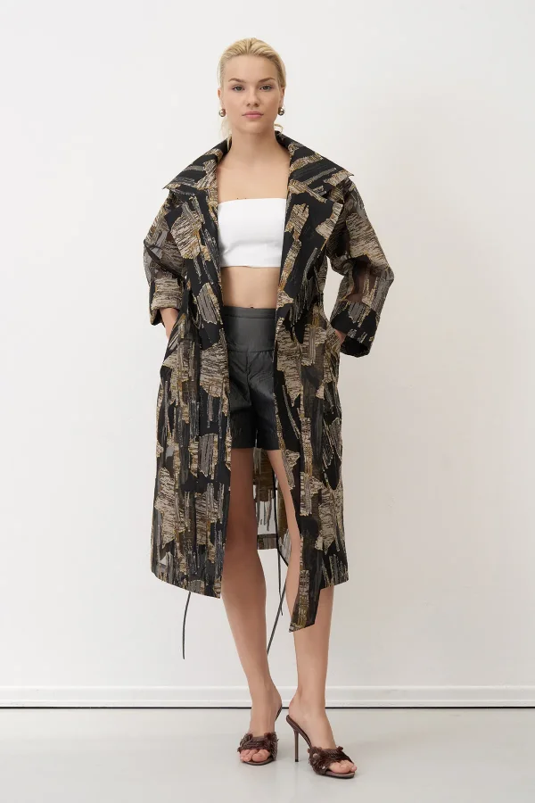 Altın Desenli Jakarlı Transparan Marathi Kap - 4