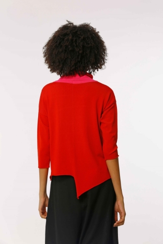Asymmetric Cut Embellished Rayon Sweater - Red Fuchsia - 3