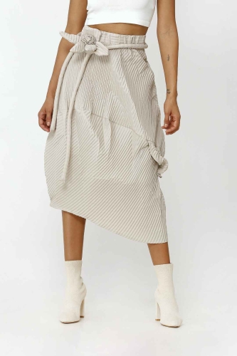 Asymmetric Pleated Taffeta Skirt - Beige - 1