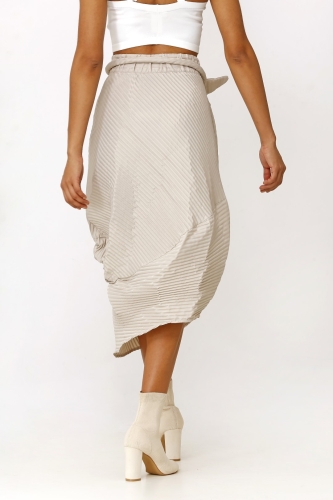 Asymmetric Pleated Taffeta Skirt - Beige - 5