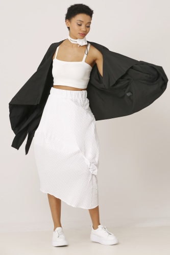 Asymmetric Pleated Taffeta Skirt - White - 1