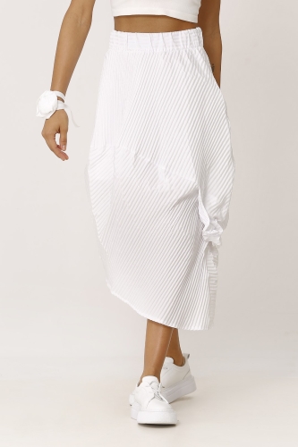 Asymmetric Pleated Taffeta Skirt - White - 2
