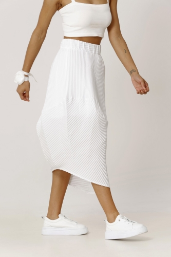 Asymmetric Pleated Taffeta Skirt - White - 4