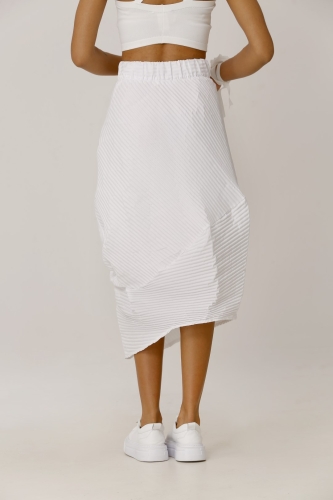 Asymmetric Pleated Taffeta Skirt - White - 5