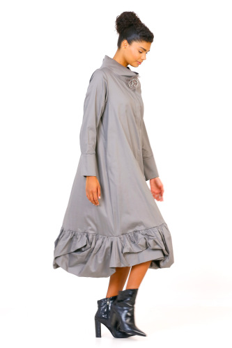 Balloon Hem Dress - Gray - 1