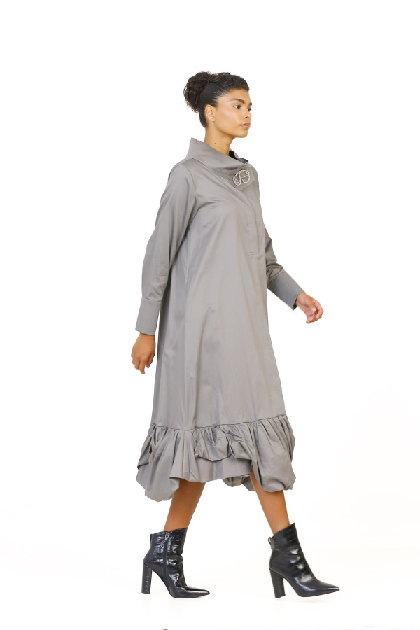 Balloon Hem Dress - Gray - 2