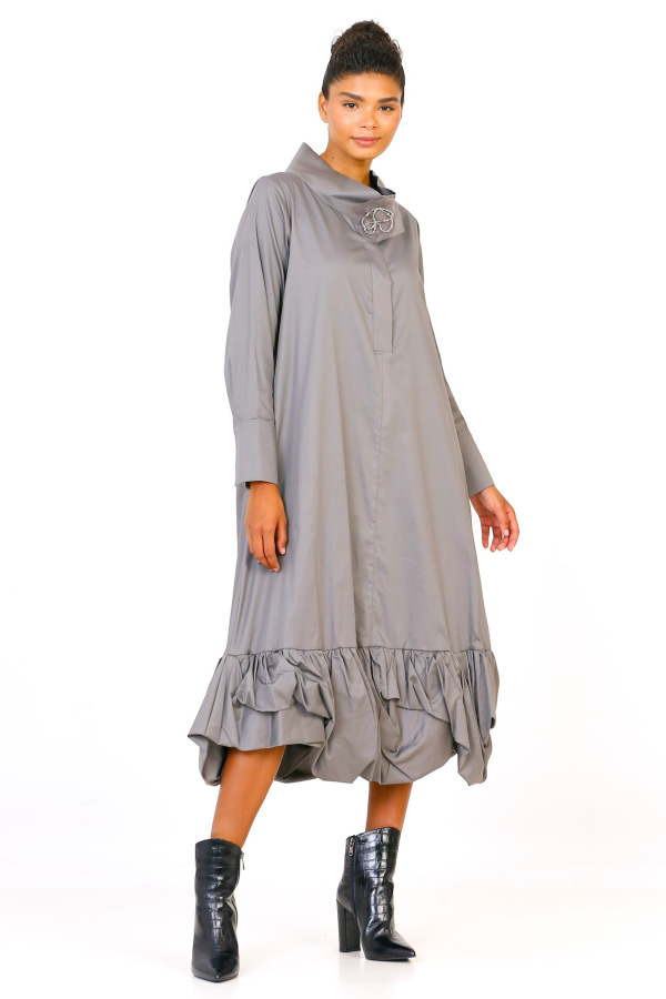 Balloon Hem Dress - Gray - 4