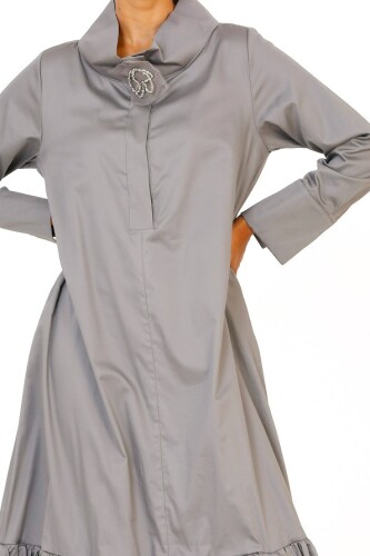 Balloon Hem Dress - Gray - 5