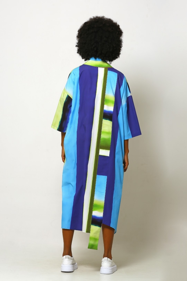 Batik Desenli Gömlek Elbise - Desenli - 4
