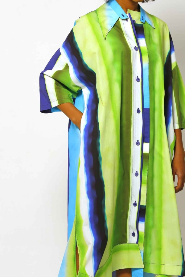 Batik Desenli Gömlek Elbise - Desenli - 5