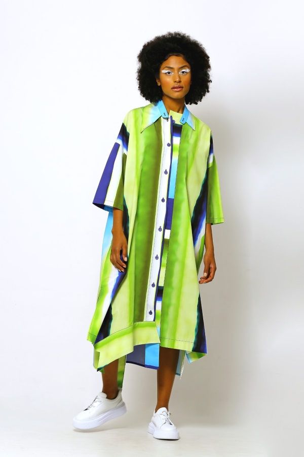 فستان قميص منقوش من الباتيك - منقوش - 1
