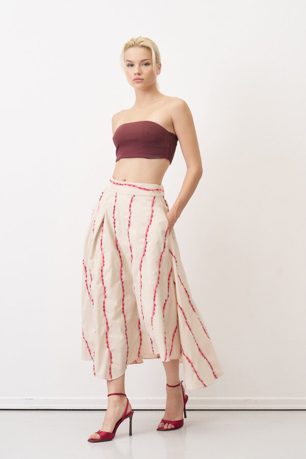 Bej Çizgi Detaylı Psomi Etek - 2
