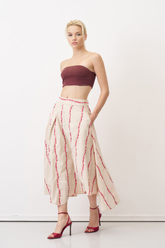 Bej Çizgi Detaylı Psomi Etek - 3