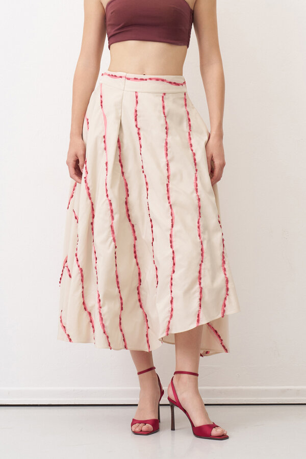 Bej Çizgi Detaylı Psomi Etek - 1