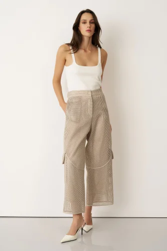 Bej File Dokulu Kalavria Kargo Pantolon - 2