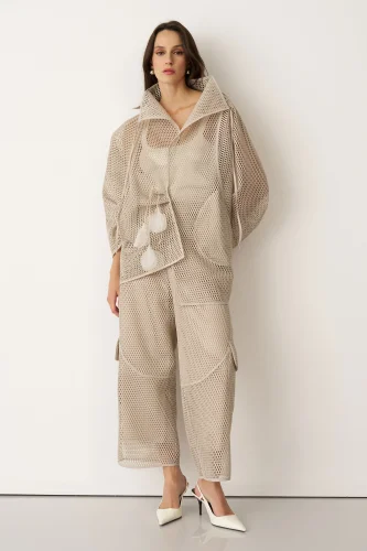 Bej File Dokulu Kalavria Kargo Pantolon - 5