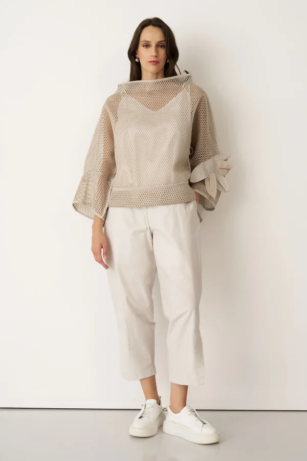 Bej File Dokulu Kolu Çiçekli Kalavria Bluz - 2