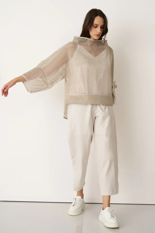 Bej File Dokulu Kolu Çiçekli Kalavria Bluz - 3