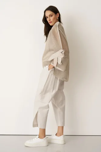 Bej File Dokulu Kolu Çiçekli Kalavria Bluz - 4