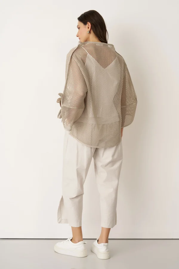 Bej File Dokulu Kolu Çiçekli Kalavria Bluz - 6