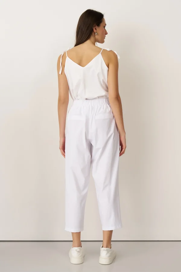 Beyaz Arkası Lastikli Yanları Cepli Gyaros Pantolon - 9