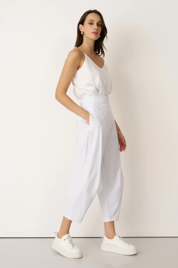 Beyaz Arkası Lastikli Yanları Cepli Gyaros Pantolon - 6