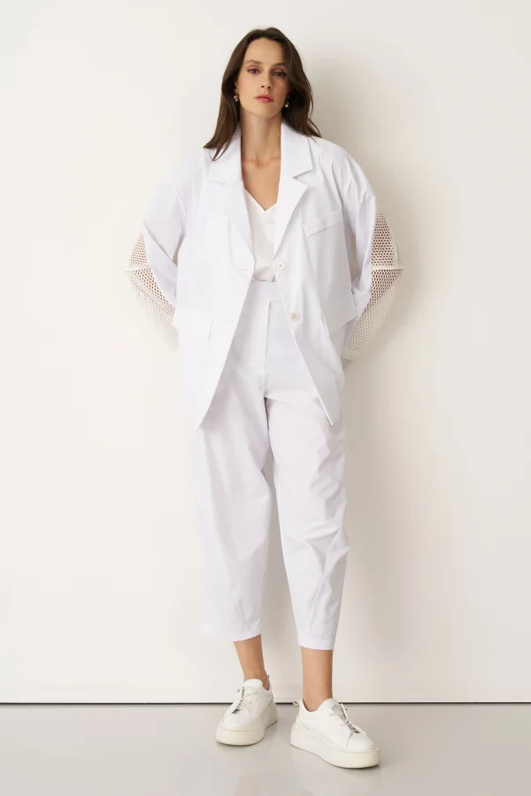 Beyaz Arkası Lastikli Yanları Cepli Gyaros Pantolon - 8