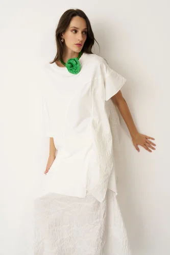 Beyaz Asimetrik Kesim Kokkino Bluz - 1