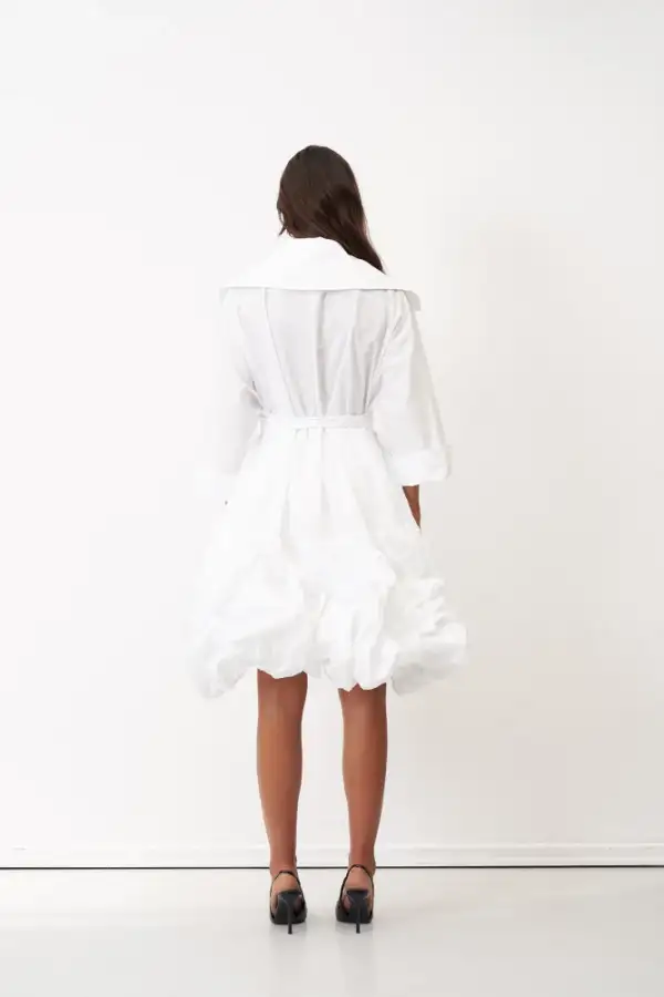 Beyaz Etek Ucu Balon Beli Kemerli Kythera Kap - 6