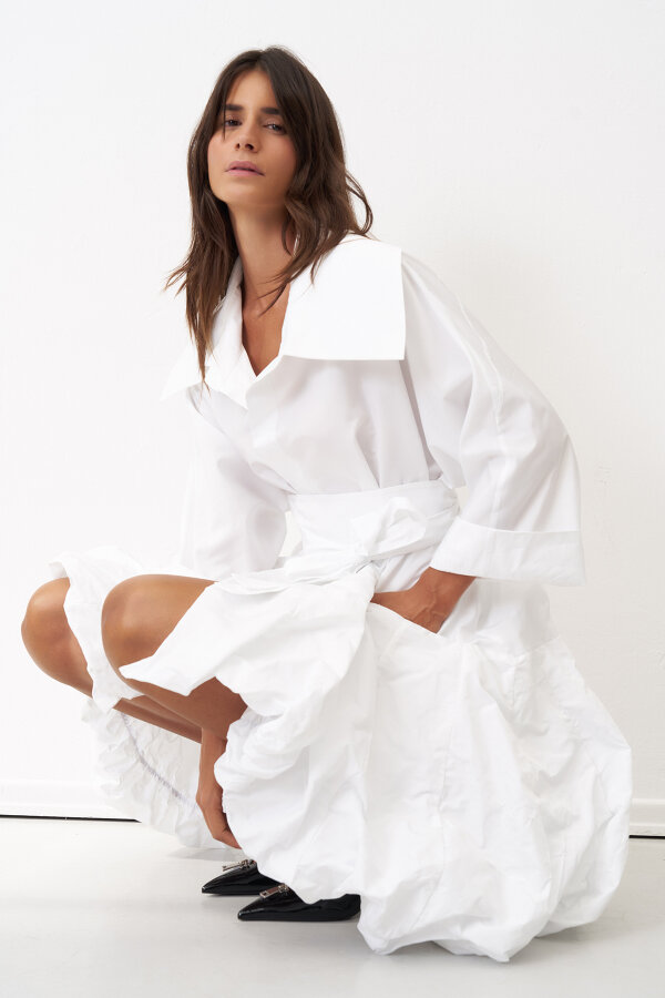 Beyaz Etek Ucu Balon Beli Kemerli Kythera Kap - 2