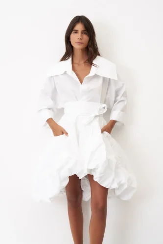 Beyaz Etek Ucu Balon Beli Kemerli Kythera Kap - 3