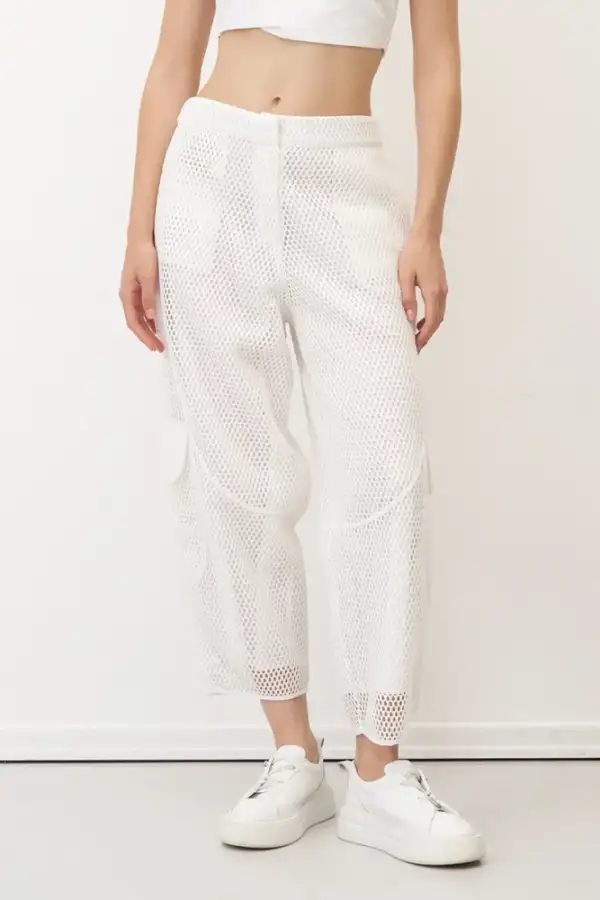 Beyaz File Dokulu Kalavria Kargo Pantolon - 1