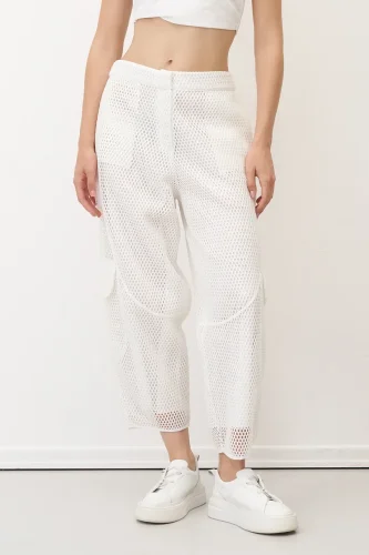 Beyaz File Dokulu Kalavria Kargo Pantolon - 1