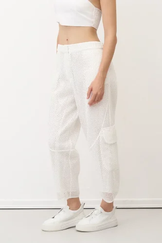 Beyaz File Dokulu Kalavria Kargo Pantolon - 2